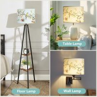 Drum lamp shades, 13x13x10in Fabric Lamp Shade, Printed Floral and Bird Print Lamp shades, 1 Pack Lamp Shades for Table Lamps, Support Spider and E26/E27 Base - Image 3