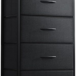 AODK Dresser for Bedroom with 4 Storage Drawers, Small Dressers Chest of Drawers Fabric Dresser with Sturdy Steel Frame, Black