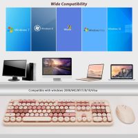 Wireless Keyboard and Mouse, KOOTOP Cute Keyboard and Mouse, 2.4G Wireless Keyboard with Retro Round Keycap for PC, Mac, Laptop,Computer Windows (Milk Tea) - Image 8