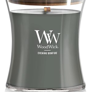 WoodWick Medium Hourglass Candle Evening Bonfire Scented with Premium Soy Blend Wax Pluswick Innovation Wood Wick Fall Decor Fragrance