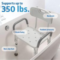 Medline Shower Chair for Inside Shower, Heavy Duty, 350 lb Capacity, Adjustable Height, Non-Slip Seat with Padded Armrests & Back, White - Image 5