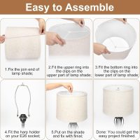 Lampshades Set of 2, Drum Lampshades 11.6" Top x 12.6" Bottom x 9.8" High, Seaside village Medium Lampshades (Spider Fitter), Beige Lampshades Natural Linen Hand Crafted, Easy Assembly Required - Image 4