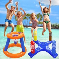 Pool Toys Games Set,Pool Basketball Hoop Inflatable Cross Ring Toss Game and Inflatable Cactus Kids for Teens Adults and Family (3 Set Water Toys) - Image 3