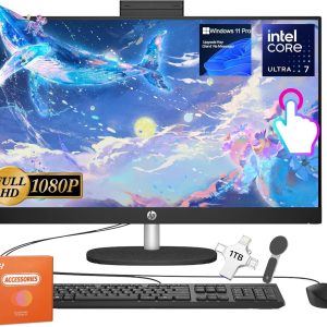 HP All in One Desktop Computer Touchscreen, 27 Inch FHD IPS Anti-Glare Screen, Intel 12-core Ultra 7 155U, Intel IrisX GPU, 64 GB DDR5, 4 TB SSD, Wi-Fi 6, USB Drive, Windows 11 Pro, w/Accessories