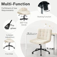 Criss Cross Legged Chair, Faux Fur Upholstered Office Chair with Wheels, Adjustable Armless Desk Chair with Wide Thicken Seat, Computer Chairs for Living Room, Study Room, Home Office, IvoryWhite - Image 6