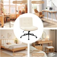 Furnimart Wide Swivel Criss Cross Legged Chair with Wheels, FSC Certified Wooden Desk Chair with Mid-Back Support, Comfy Armless Height Adjustable Vanity Chair for Desk, Bedroom (Faux Fur White) - Image 8
