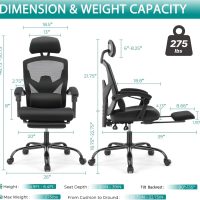 DUMOS Home Office Desk Chair with Footrest, High-Back Mesh Rolling Swivel Reclining Chairs with Wheels, Comfortable Headrest, Lumbar Support, Comfy Arms for Home, Office, Gaming, Student, Inky - Image 3