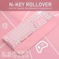 Camiysn Typewriter Style Mechanical Gaming Keyboard, Pink Retro Punk Gaming Keyboard with White Backlit, 104 Keys Blue Switch Wired Cute Keyboards, Round Keycaps for Windows/Mac/PC - Image 2