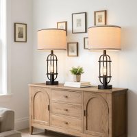 Black Table Lamps for Living Room Set of 2, 22.3" Farmhouse Lamps for Nightstand, Industrial Table Lamps for Bedroom with USB Ports, Bulbs Included - Image 4