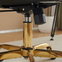 VINGLI Wide Criss Cross Legged Office Chair,Buttprint Ergonomic Desk Chair Comfy with Pillow&Gold Base,Dual-Use with/no Wheels,Adjustable Vanity Swivel Chair for Bedroom,Home Office,Teddy Fleece,White - Image 8