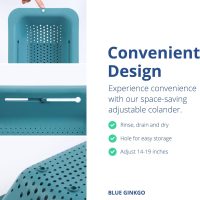 BLUE GINKGO Over the Sink Colander Strainer Basket - Wash Vegetables and Fruits, Drain Cooked Pasta and Dry Dishes - Extendable - New Home Kitchen Essentials (7.9 W x 14.5-19.5 L x 2.75 H) - Teal - Image 4