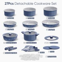 CAROTE 27pcs Ceramic Cookware Set Nonstick, Pots and Pans Set Non stick, Non Toxic Cookware, Dishwasher/Oven Safe, RV/Camping Cookware Set, Pan and Pot with Kitchen Utensils, Navy Blue - Image 2