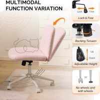 VINGLI Criss Cross Legged Chair,Wide Comfy Office Desk Chair,Dual-Use with/no Wheels Computer Task Chair,Swivel Armless Vanity Boucle Chair for Study,Make Up,Home Office,Teddy Fleece,Pink - Image 6