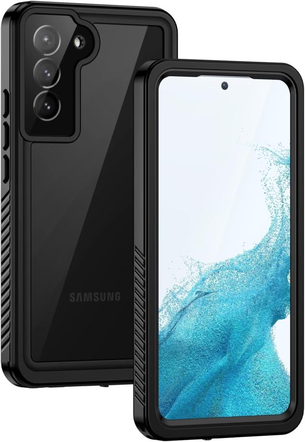 Lanhiem for Samsung Galaxy S22 Case, IP68 Waterproof Dustproof with Built-in Screen Protector, Heavy Duty Full Body Protective Phone Case for Samsung S22 5G, Black/Clear