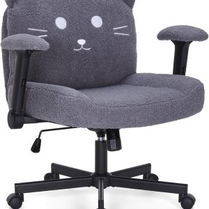 Sunchen Criss Cross Chair with Wheels and Arms, Cross Legged Office Chair with Wide Seat, Adjustable Cute Comfy Desk Chairs for Home Office, Bedroom, Vanity, Grey