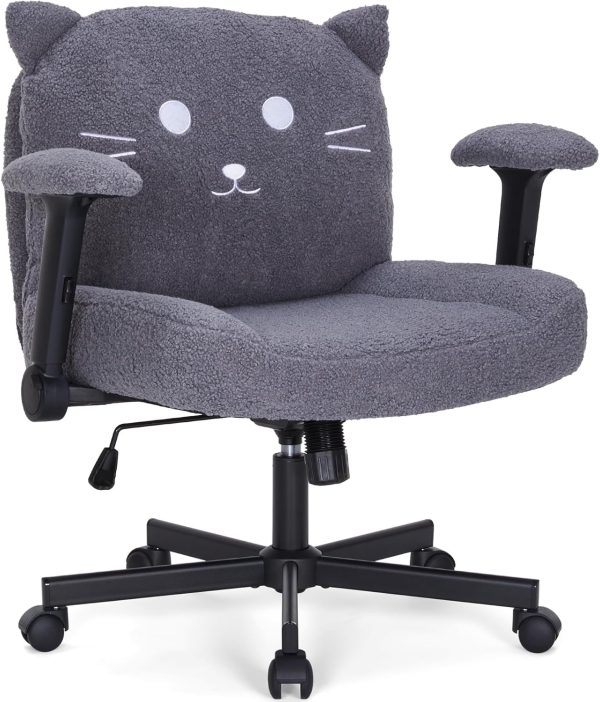 Sunchen Criss Cross Chair with Wheels and Arms, Cross Legged Office Chair with Wide Seat, Adjustable Cute Comfy Desk Chairs for Home Office, Bedroom, Vanity, Grey