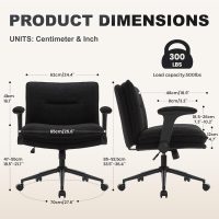 Criss Cross Chair with Wheels and Flip-Up Arms, Ergonomic Cross Legged Office Chair with Fabric Padded, Height Adjustable Wide Seat Crosslegged Desk chairsfor Home Office, Bedroom Vanity (Black) - Image 3