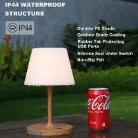 Outdoor Battery Operated Table Lamp Waterproof, 4000mAh Cordless Rechargeable, Touch Dimmable Desk Lamp, LED Night Light for Patio Camping Restaurant Home, H9.6in, Wood Grain - Image 3