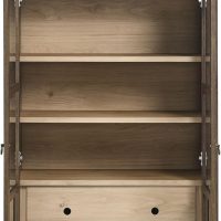 Modway Nolan Modern Farmhouse 71 Inch Tall Arched Storage Display Cabinet in Walnut Hickory Wood Grain - 4-Tier Bookcase with Glass Doors and Shelves - Arch Accent Cabinet for Living Room - Image 9