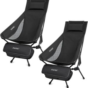 G4Free 2 Pack Folding Lightweight Camp Chair High Back Camping Chair Backpacking Chair Heavy Duty 330lbs with Headrest Pocket Black