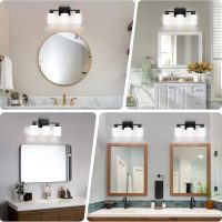 Black Bathroom Light Fixtures, 3-Light Modern Vanity Light Over Mirror, Wall Sconces with Milky White Frosted Glass Shades, E26 Socket (Bulbs Not Included) - Image 3