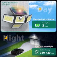 4500LM Solar Lights Outdoor, 4 Adjustable Heads Motion Sensor Lights, 3 Mode, 6500K, IP65 Waterproof Solar Security Wall Lights, Remote Control Flood Lights, Graden, Outside, Backyard, 2 Pack - Image 7
