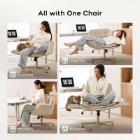 Criss Cross Chair with Armrests & Wheels, PU Leather Vanity Chair, Comfortable Adjustable Swivel Computer Office Desk Chairs for Home, Make Up, Bed Room (Cream White) - Image 3