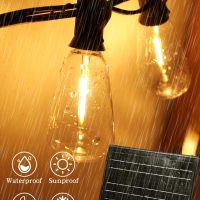 100ft Solar Outdoor String Lights with Remote - USB Rechargeable Solar Powered Outdoor Patio Lights, Larger 3.5W Solar Panel , Timer, Dimmable Shatterproof ST38 Bulbs for Backyard, Porch, Garden, Pool - Image 3