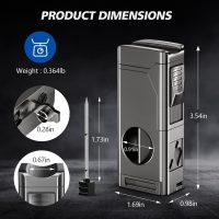 Cigar Torch Lighter, 4 Jet Flame Cigar Lighter with Cigar Cutter V Cut Cigar Accessories Cigar Holder Cigar Punch Cigar Draw Enhancer, Windproof Refillable Butane Lighter, Cigar Gifts for Men - Image 4