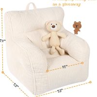 Kids Bean Bag Chair with a Plush Bear, Comfy Toddler Chair for Boys and Girls, Beige - Image 3