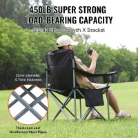 VEVOR Camping Folding Chair, Portable Heavy Duty Outdoor Quad Lumbar Back Padded with Side Pockets, Cup Holder and Cooler Bag for Beach, Lawn, Picnic, Fishing, Backpacking, Black - Image 5