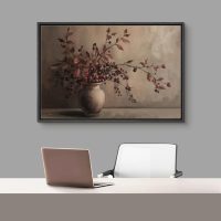 SIGNFORD Framed Canvas Print Wall Art Rustic Berries in Vase Traditional Still Life with Warm Tones Illustrations Modern Art Decorative Relax/Calm for Living Room, Bedroom, Office - 24"x36" Black - Image 3