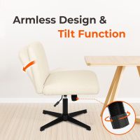 NEO CHAIR Criss Cross Chair No Wheels Armless Cross Legged Office Desk Wide Comfy Vanity Makeup Chair Adjustable Computer Task for Home Office Fabric (Beige) - Image 6