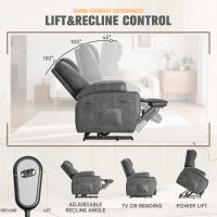 Flamaker Power Lift Recliner Chair Luxurious Leathaire Fabric Electric Lift Recliner for Elderly Power Lift Recliner Chair with Cup Holders Side Pockets for Living Room (Light Black) - Image 5