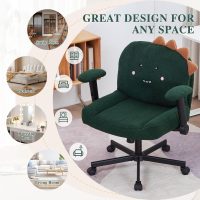 Sunchen Criss Cross Chair with Wheels and Arms, Cross Legged Office Chair with Wide Seat, Adjustable Cute Comfy Desk Chairs for Home Office, Bedroom, Vanity, Dark Green - Image 8