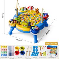 ORANGE OCEAN 70 PCS Magnetic Fishing Table Game for Kids Boys Toddlers Ages 3-5 4-6, Magnetic Fishing Toys with 360° Rotation & Sound, Birthday Toys Gifts for 3 4 5 6 Year Old Boys Kids, 1-8 Players - Image 7