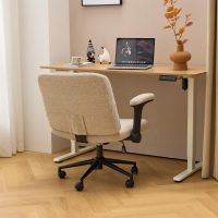 VINGLI Criss Cross Chair with Adjustable Flip-Up Arms,Cross Legged Chair with Wheels,Extra Wide Office Chair,Desk Chair for Home Office,Vanity,Bedroom, Apartment,Starry Chenille,Khaki - Image 4