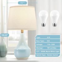 GyroVu Table Lamp Set of 2, 18.63” Ceramic Lamp Classic Beside Lamps Nightstand Lamp Modern Cute Lamp for Living Room, Bedroom & Office Rocker Swtich Sky Blue-LED Bulbs Included - Image 2