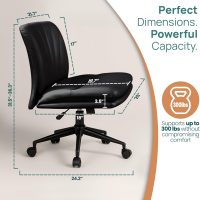 Armless Desk Chair with Wheels for Criss Cross Sitting - Cross Legged Wide Armless Chair - Adjustable Vanity 360° Swivel Stool and 120° Rocking Wide Seat Comfy for Home and Office, Color Black - Image 2
