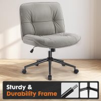 Sweetcrispy Criss Cross Armless Office Chair - PU Leather Adjustable Swivel Wide Seat with Thick Padding, Ergonomic Rolling Computer Desk Task Chair for Modern Vanity & Makeup with Wheels - Image 8
