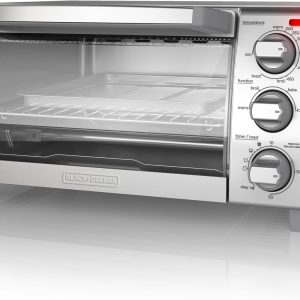 BLACK+DECKER 4-Slice Toaster Oven, TO1745SSG-1A, Even Toast, 4 Cooking Functions Bake, Broil, Toast and Keep Warm, Removable Crumb Tray, Timer