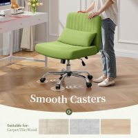 Warmiehomy Velvet Cross Legged Office Chair, Comfy Desk Chair for Home Office, Criss Cross Chair with Wheels, Height Adjustable Vanity Chair, Swivel Wide Seat Computer Chair Gift, Light Green - Image 5