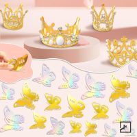 ZIFTY 4 Pcs Crowns for Flower Bouquets Accessories with 12 Pcs Gold Butterfly Decorations and 50 Pcs Diamond Pins for Flower Bouquets, Cake Topper (Gold, Silver) - Image 3