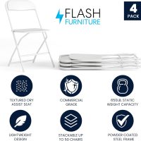 Flash Furniture Hercules Series Plastic Folding Chair - White - 4 Pack 650LB Weight Capacity Comfortable Event Chair-Lightweight Folding Chair - Image 3