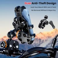 Motorcycle Phone Mount Holder with Vibration Dampener Anti-Shake 720° Adjustable for iPhone 16 Pro Max for Samsung 5.4''-6.9'' Phone Anti-Theft Dirt Bikes(Clamp Base 0.47-1.77" Handlebar) - Image 3