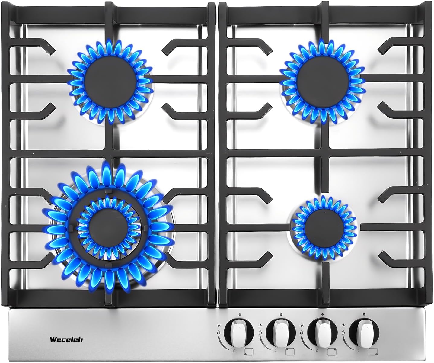 24 inch Gas Cooktop, 4 Burners Bulit-in Gas Stove 27400BTU with Thermocouple Protection,Easy Knob Control,NG/LPG Convertible Stainless Steel Easy Clean for Kitchen