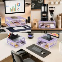 Small Pink Laptop Stand for Desk, Monitor Stand, Office Desk Accessories, Computer Desktop Stand with Drawer for Home, Office, School (Purple) - Image 3