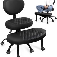 Ergonomic Cross Legged Office Chair with Wheels - Adjustable Height for Meditation, ADHD Desk & Yoga - Wide Criss Cross Design with Lumbar Support, Kneeling Chair - Black - Image 9
