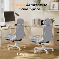 Criss Cross Chair with Wheels & Flip-up Arms, Executive Office Chair with Foot Rest, Swivel Cross Legged Office Chair, Corduroy Fabric Comfy Computer Desk Chair, Vanity Chair for Home, Grey - Image 4