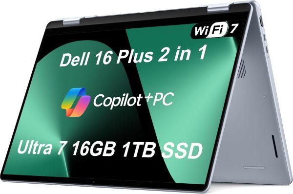 Dell 16 Plus (Next Gen Inspiron 16 Plus) 2-in-1 AI Laptop (16" FHD+ Touchscreen, Intel Core Ultra 7 256V (> i7-1355U), 16GB DDR5, 1TB SSD) Copilot+ PC, 21-Hr Battery, Wi-Fi 7, Fingerprint, Win 11 Pro